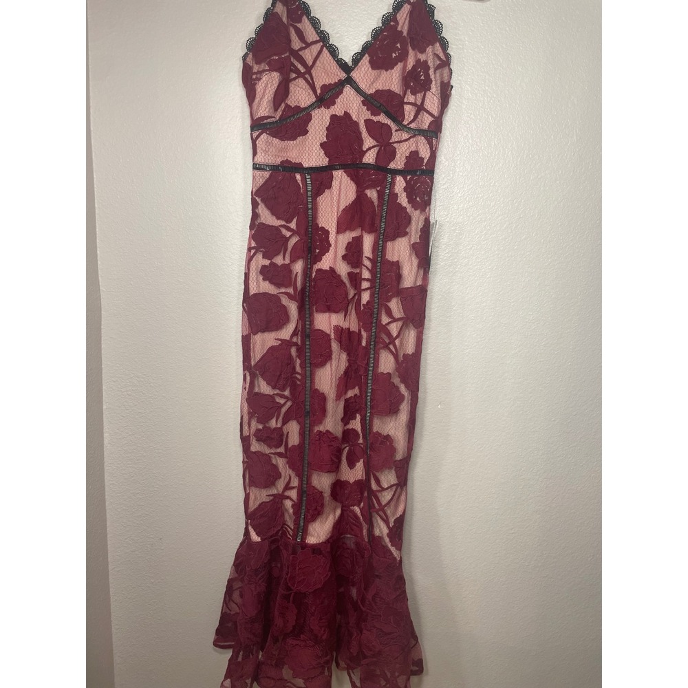 Lulus Alluring Dream Floral Mesh Lace Midi Dress Burgundy XS NWT - Picture 3 of 12